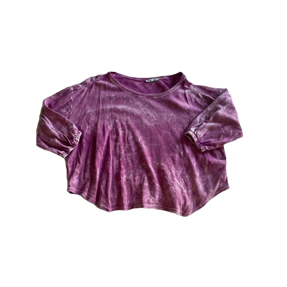 Dex (dia) Waffle Knit 3/4 Sleeve Top Size X Purple Casual
